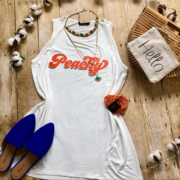 Tops - Last One Peachy” Bright White Message Graphic Tank